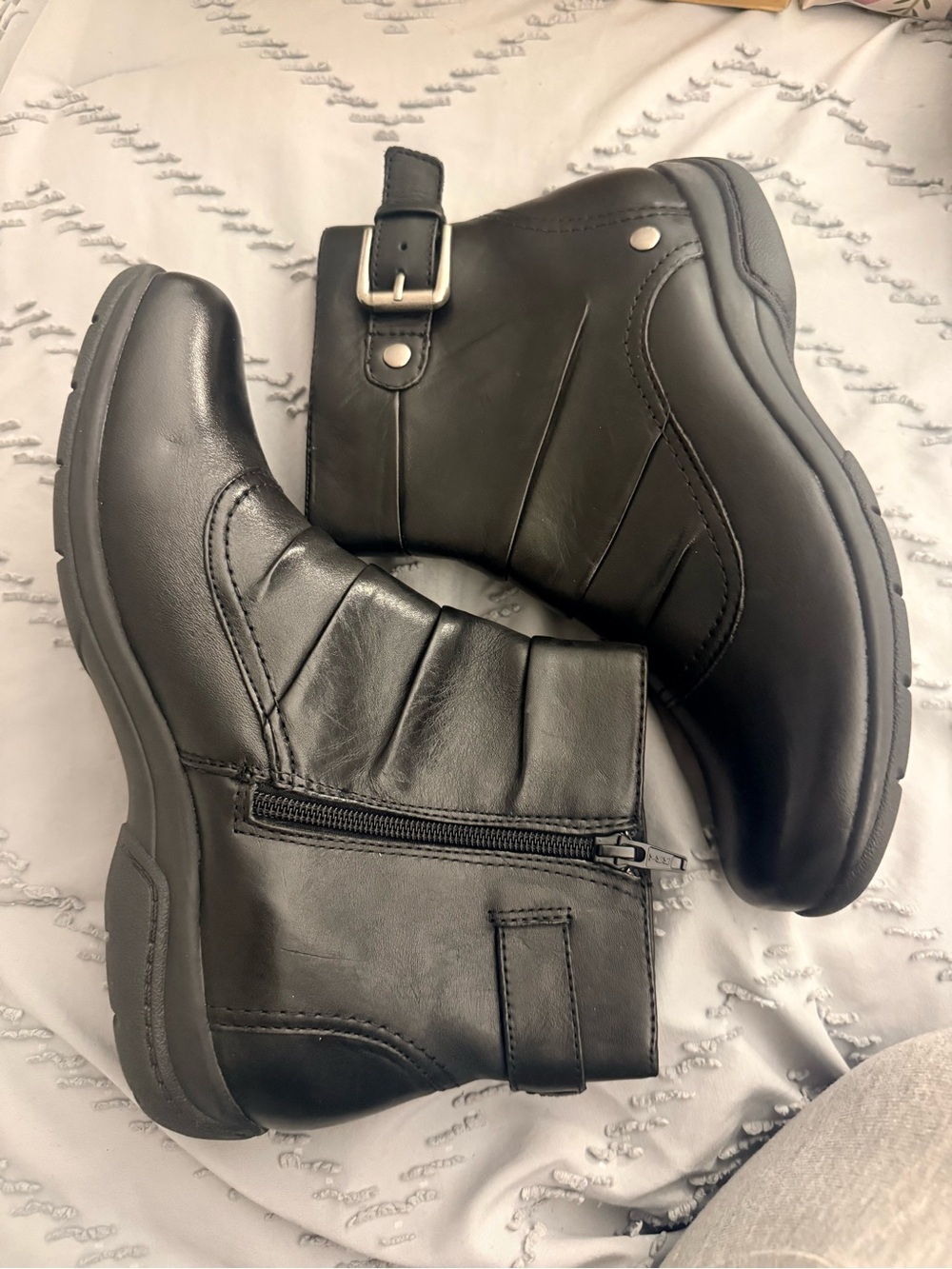 Clark’s Women’s Black Zip Ankle Boots with Buckle Detail